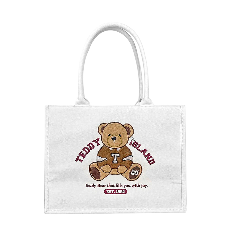 Bolso tote de lona con osito bordado de felpa Teddy Island