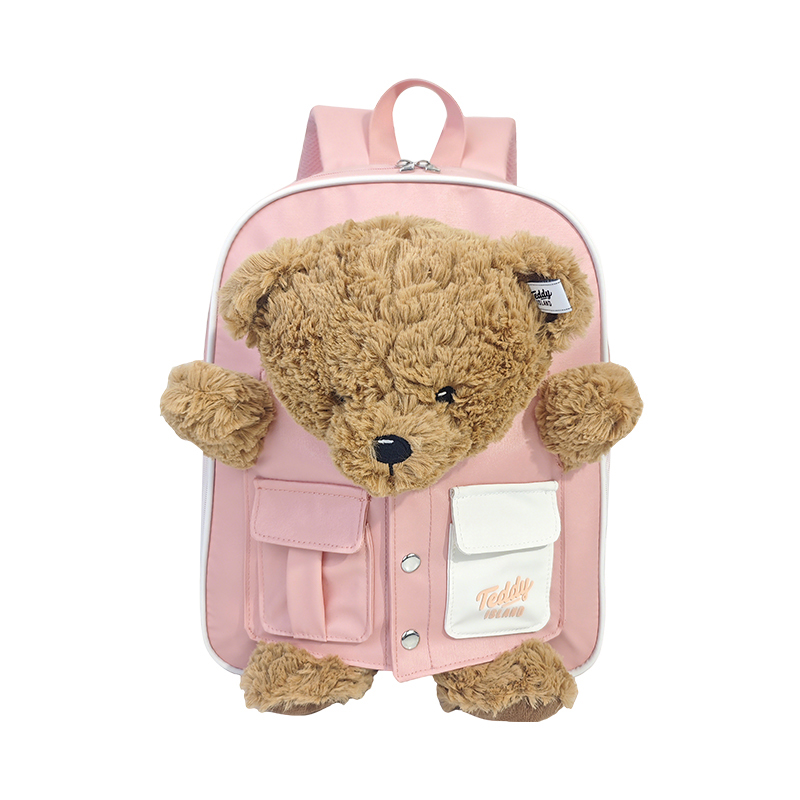 Mochila escolar impermeable desmontable con osito de peluche 3D
