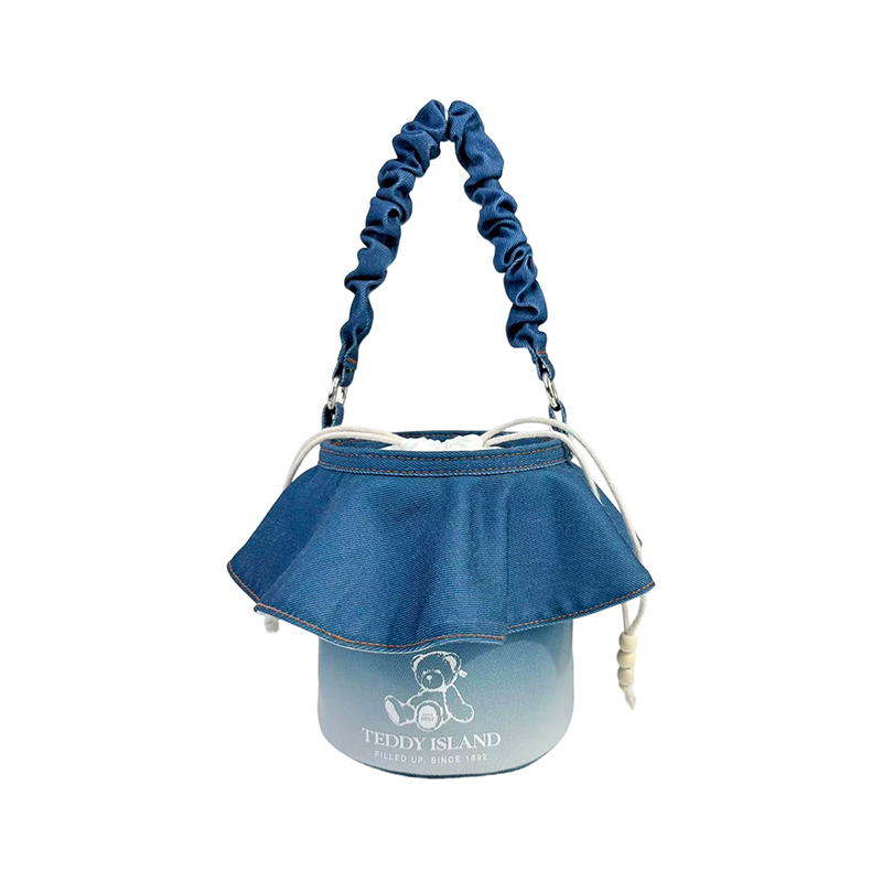 Bolso tipo cubo informal de peluche con volantes de mezclilla azul degradado