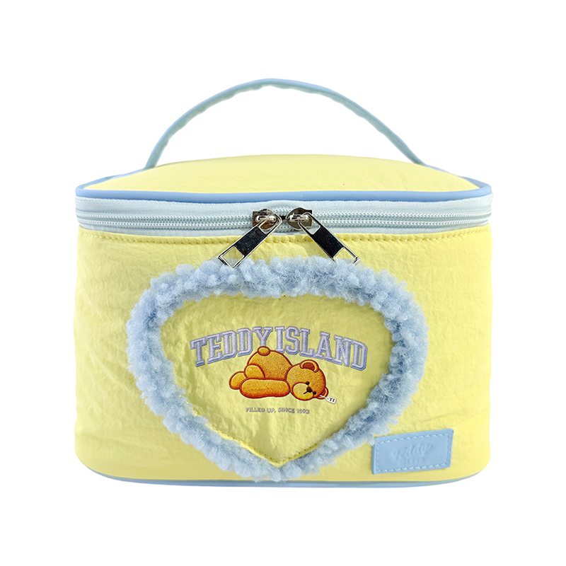 Bolsa De Maquillaje Cosmético Peluche Corazón Esponjoso Amarillo Crema