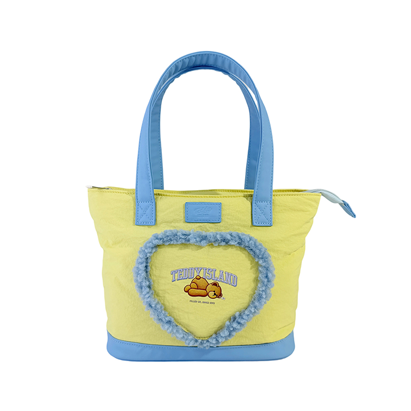 Teddy amarillo cremoso con forma de corazón esponjoso Bolsa de asas informal